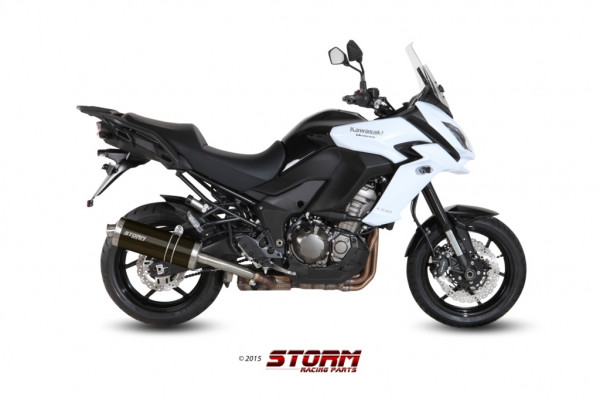 Auspuff Storm schwarz oval 400 mm passend für Kawasaki Versys 1000 Bj 2015 bis 2020