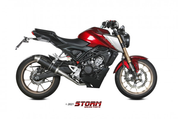 Auspuff Storm GP schwarz rund 300 mm KAT passend für Honda CB 125 R Bj 2021 bis 2024
