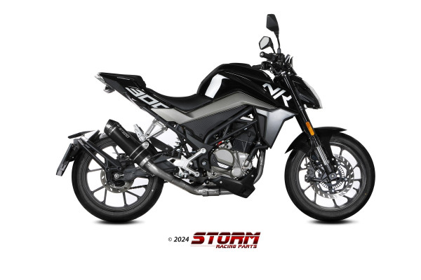 Auspuff Storm GP-C schwarz Carbonkappe rund KAT passend für CF Moto 300 NK Bj 2021 bis 2024