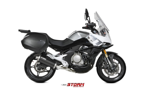 Auspuff Storm schwarz oval 360 mm KAT passend für CF Moto 650 MT Bj 2021 bis 2024