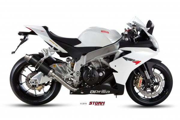 Auspuff Storm GP schwarz rund 300 mm KAT passend für Aprilia RSV4 Tuono V4 Bj 2009 bis 2016