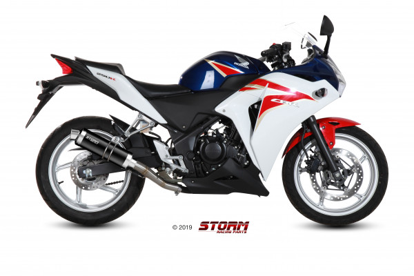 Auspuff Storm GP schwarz rund 300 mm KAT passend für Honda CBR 250 R Bj 2011 bis 2014